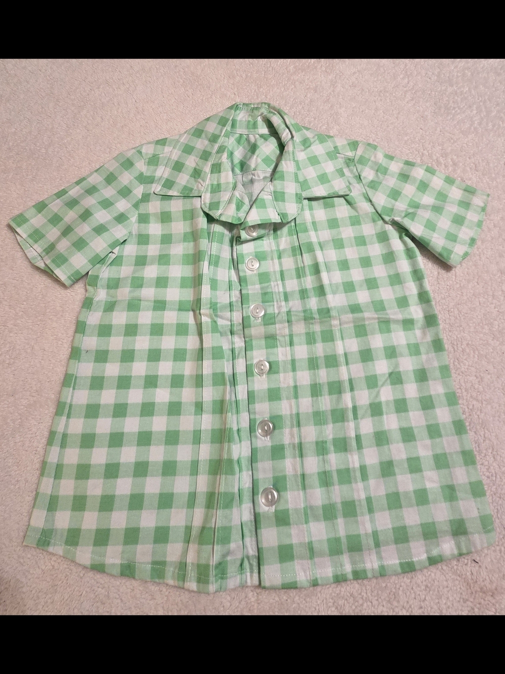 Handmade Boys Green/White Plaid Shirt (Size 4T)